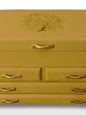 1950s Gold-Tone Floral Jewelry Organizer Chest with Multiple Drawers